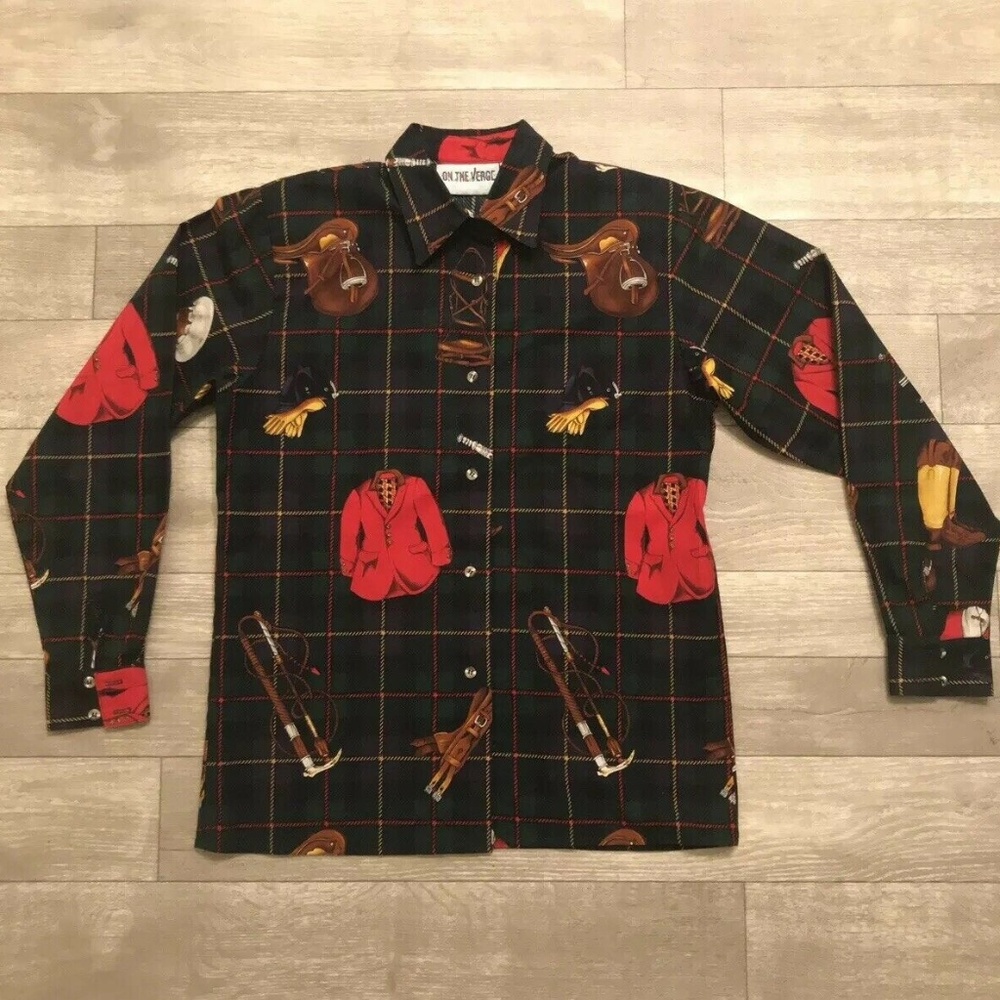 On The Verge Vintage Button Down Shirt Equestrian